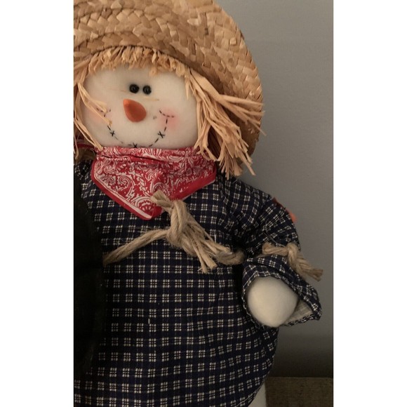 Terry's Village Snowman Scarecrow Plush Black Crow Straw Hat with Sunflower 14" - Picture 7 of 12